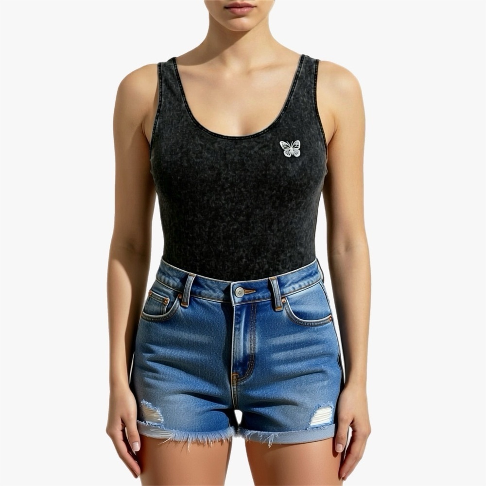 Urban Nation Black Wash Butterfly Bodysuit Women’s Size Large